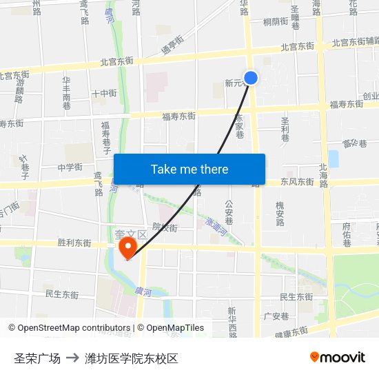 圣荣广场 to 潍坊医学院东校区 map