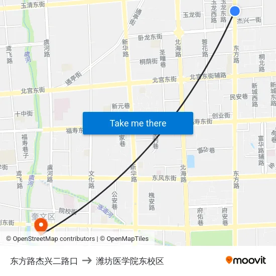 东方路杰兴二路口 to 潍坊医学院东校区 map