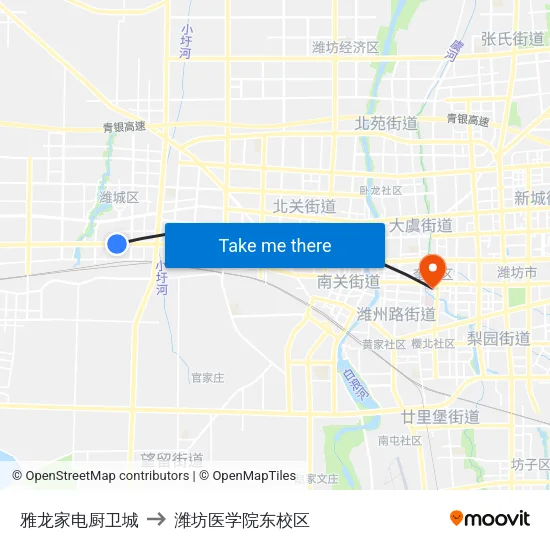 雅龙家电厨卫城 to 潍坊医学院东校区 map