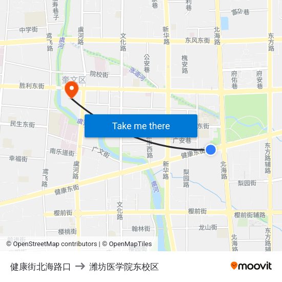健康街北海路口 to 潍坊医学院东校区 map