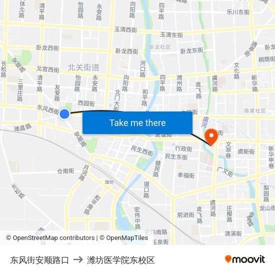 东风街安顺路口 to 潍坊医学院东校区 map