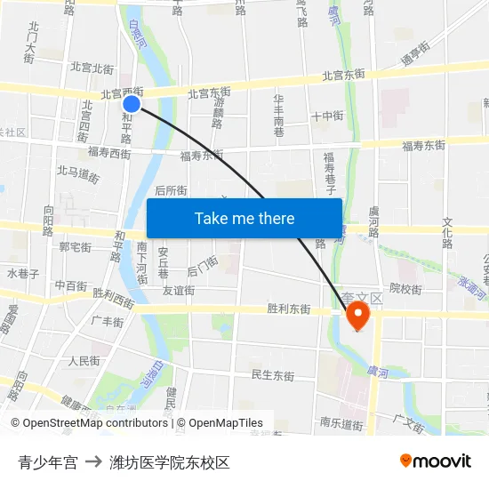 青少年宫 to 潍坊医学院东校区 map