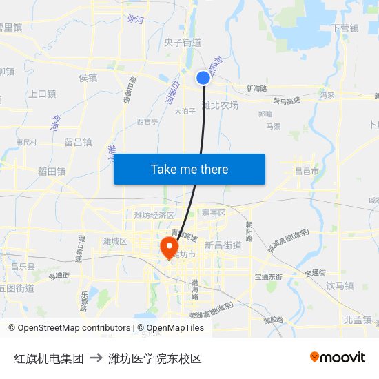 红旗机电集团 to 潍坊医学院东校区 map