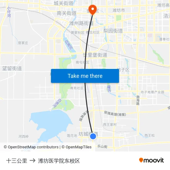 十三公里 to 潍坊医学院东校区 map