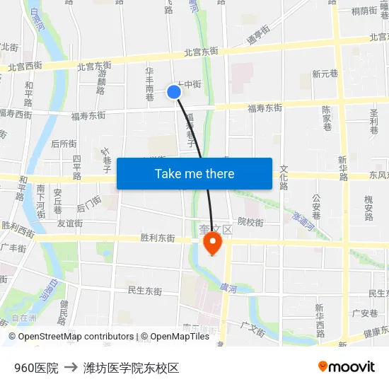 960医院 to 潍坊医学院东校区 map