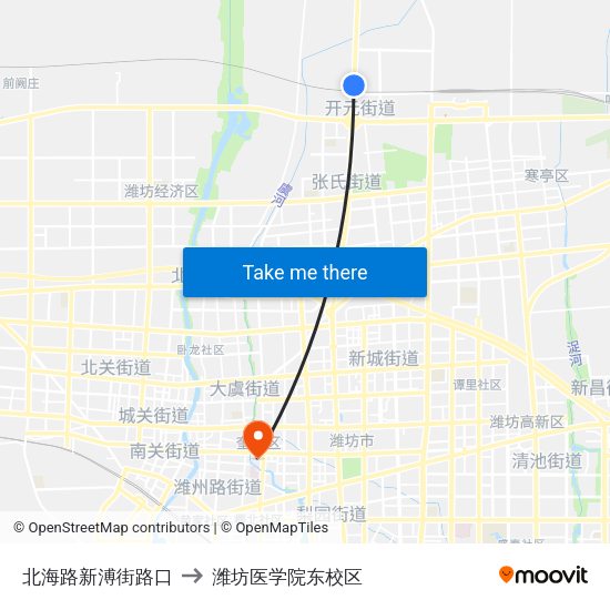 北海路新溥街路口 to 潍坊医学院东校区 map