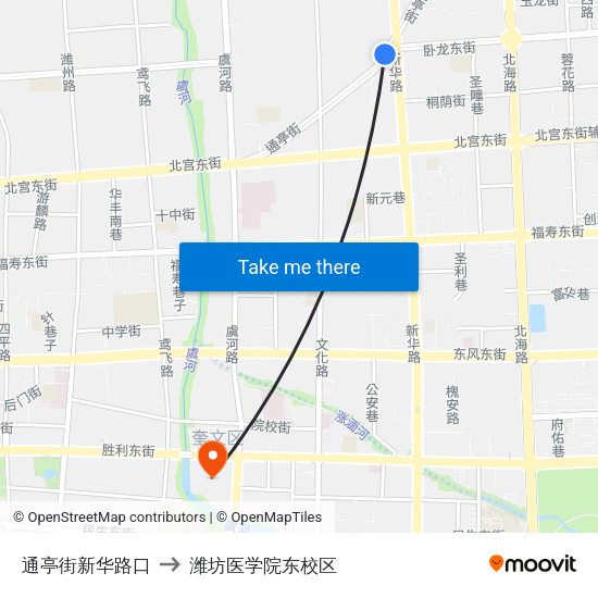 通亭街新华路口 to 潍坊医学院东校区 map