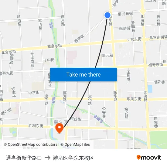 通亭街新华路口 to 潍坊医学院东校区 map