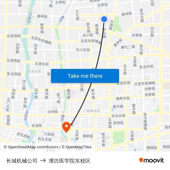 长城机械公司 to 潍坊医学院东校区 map