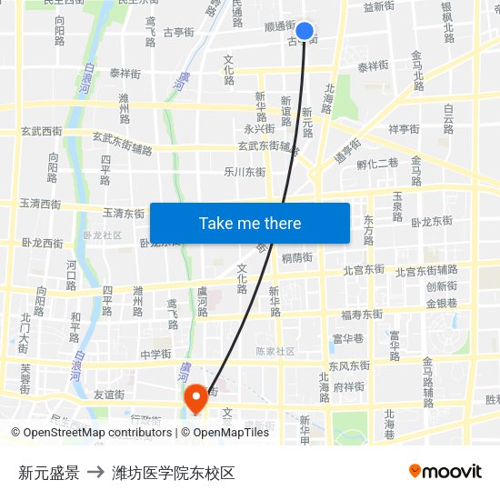 新元盛景 to 潍坊医学院东校区 map