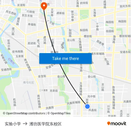 实验小学 to 潍坊医学院东校区 map