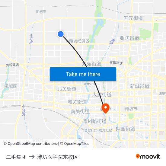 二毛集团 to 潍坊医学院东校区 map