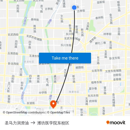 圣马力润滑油 to 潍坊医学院东校区 map