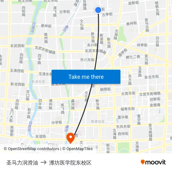 圣马力润滑油 to 潍坊医学院东校区 map