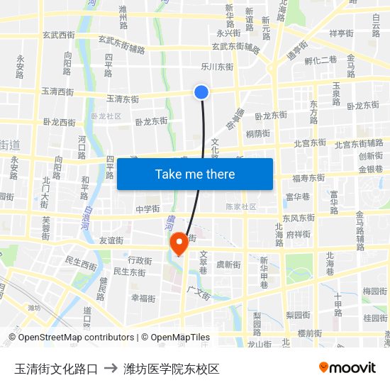 玉清街文化路口 to 潍坊医学院东校区 map