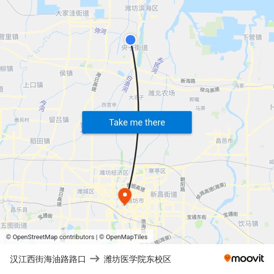汉江西街海油路路口 to 潍坊医学院东校区 map