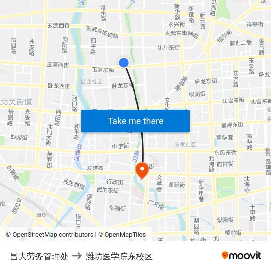 昌大劳务管理处 to 潍坊医学院东校区 map
