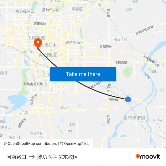 眉南路口 to 潍坊医学院东校区 map