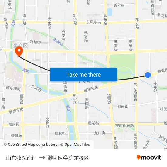 山东牧院南门 to 潍坊医学院东校区 map