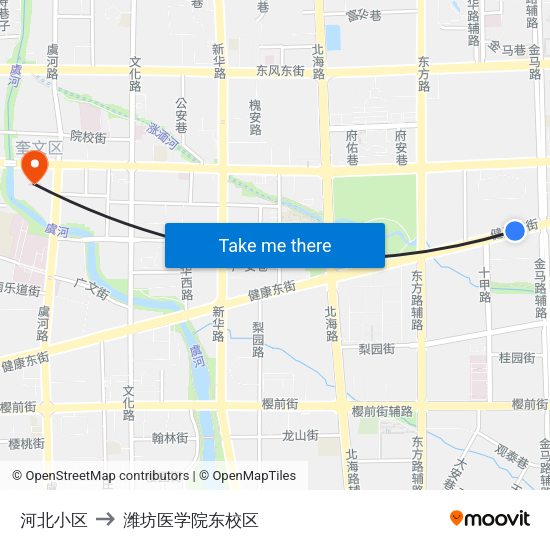 河北小区 to 潍坊医学院东校区 map