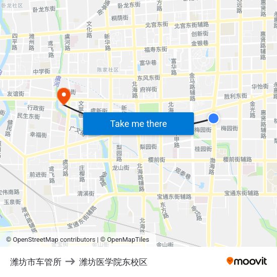 潍坊市车管所 to 潍坊医学院东校区 map
