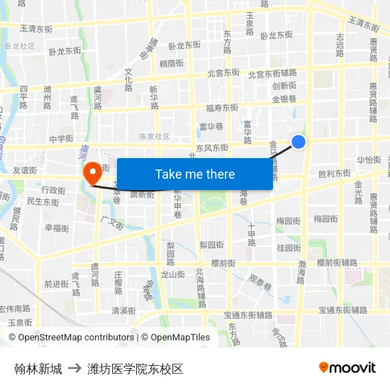 翰林新城 to 潍坊医学院东校区 map