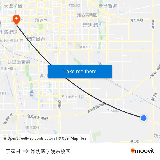 于家村 to 潍坊医学院东校区 map