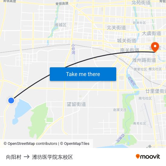 向阳村 to 潍坊医学院东校区 map