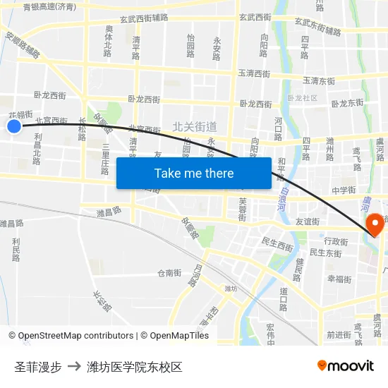 圣菲漫步 to 潍坊医学院东校区 map