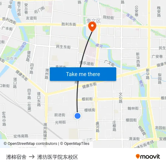潍棉宿舍 to 潍坊医学院东校区 map