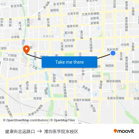 健康街志远路口 to 潍坊医学院东校区 map