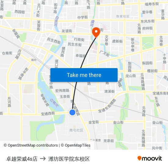 卓越荣威4s店 to 潍坊医学院东校区 map