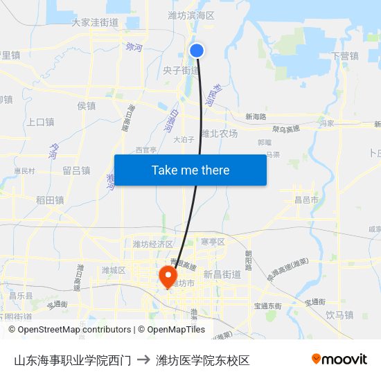 山东海事职业学院西门 to 潍坊医学院东校区 map
