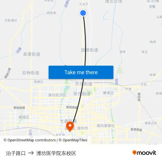 泊子路口 to 潍坊医学院东校区 map