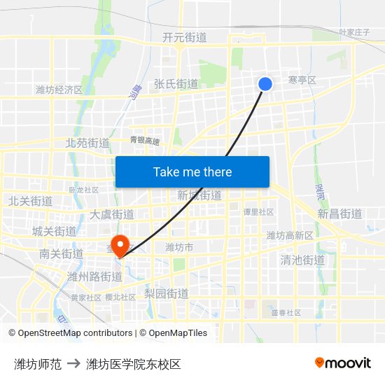 潍坊师范 to 潍坊医学院东校区 map