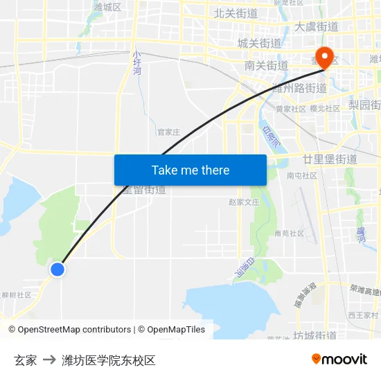 玄家 to 潍坊医学院东校区 map