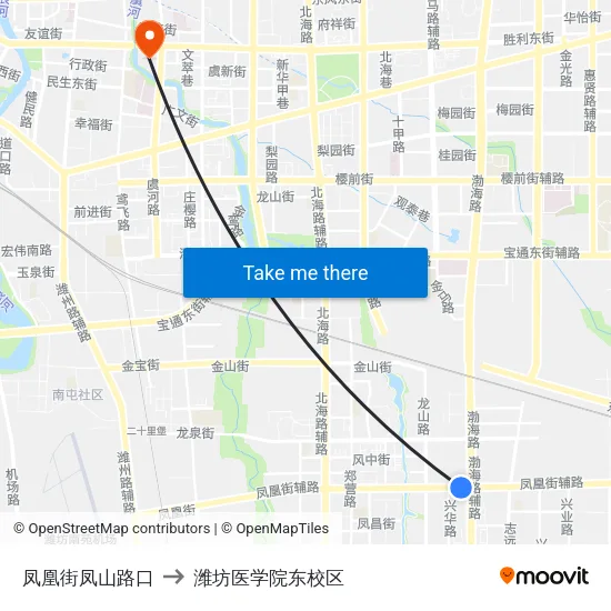 凤凰街凤山路口 to 潍坊医学院东校区 map