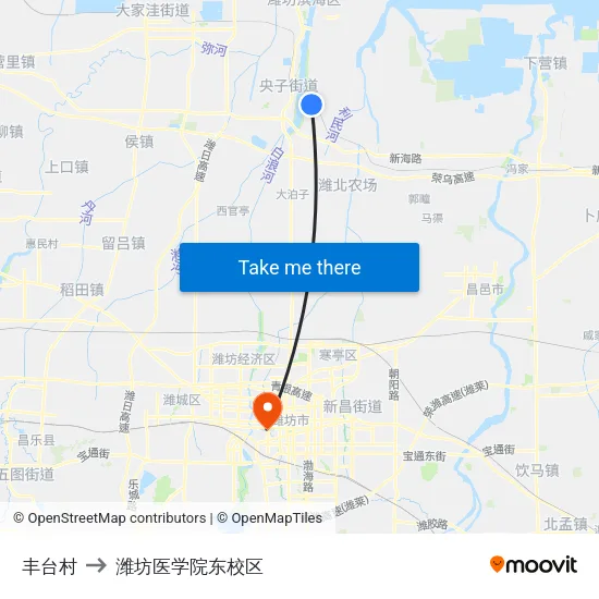 丰台村 to 潍坊医学院东校区 map
