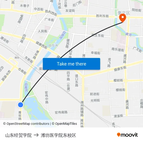 山东经贸学院 to 潍坊医学院东校区 map