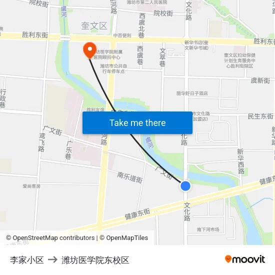 李家小区 to 潍坊医学院东校区 map