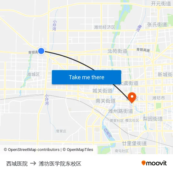 西城医院 to 潍坊医学院东校区 map