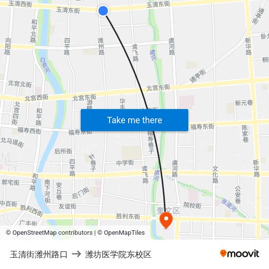 玉清街潍州路口 to 潍坊医学院东校区 map