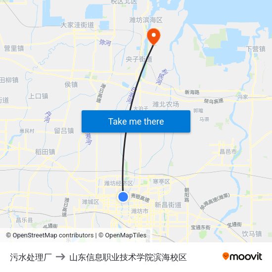 污水处理厂 to 山东信息职业技术学院滨海校区 map