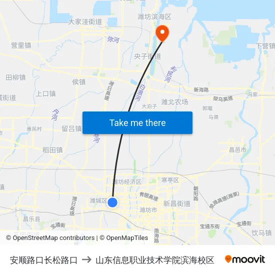 安顺路口长松路口 to 山东信息职业技术学院滨海校区 map