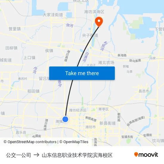 公交一公司 to 山东信息职业技术学院滨海校区 map