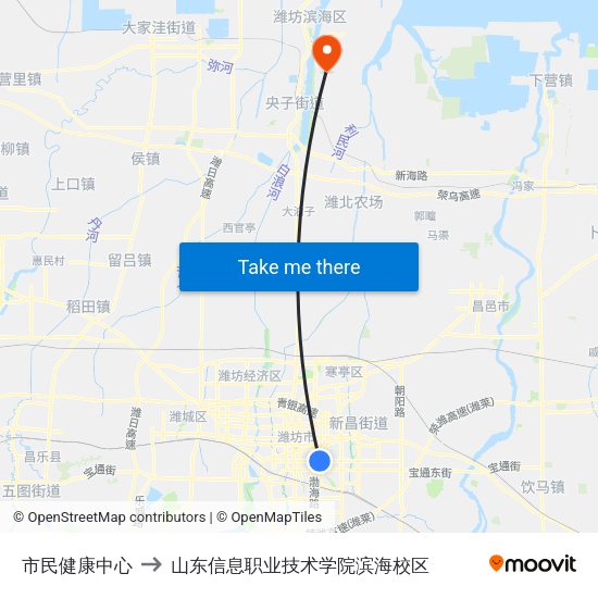 市民健康中心 to 山东信息职业技术学院滨海校区 map