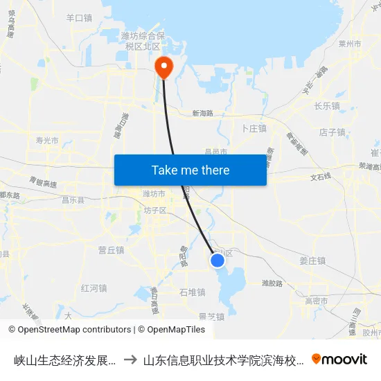 峡山生态经济发展区 to 山东信息职业技术学院滨海校区 map