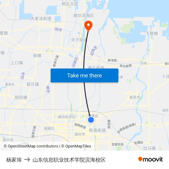 杨家埠 to 山东信息职业技术学院滨海校区 map