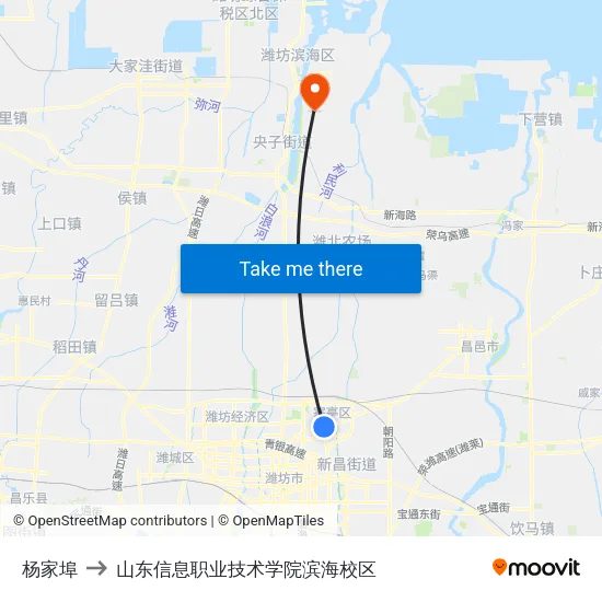 杨家埠 to 山东信息职业技术学院滨海校区 map