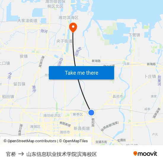 官桥 to 山东信息职业技术学院滨海校区 map